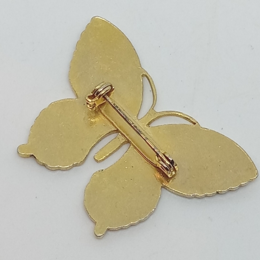 * vintage unsigned Cloisonne Moth Butterfly gold tone pin brooch - Picture 3 of 4